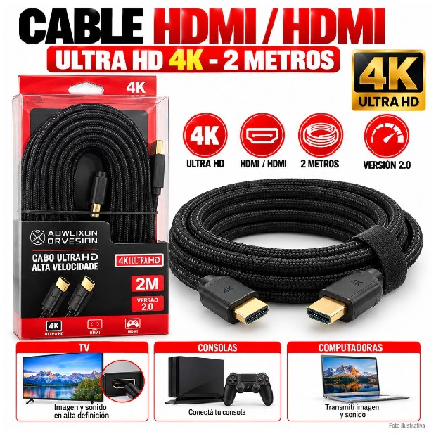 &ua CABLE HDMI 2 MTS PLANO 4K (3051)